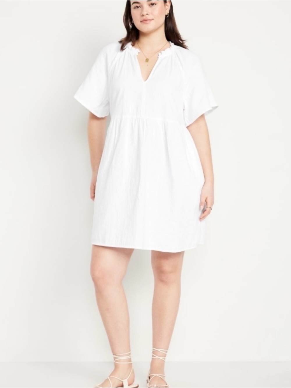 Nwt Old Navy Split Neck Crinkle Gauze Mini Swing Dress